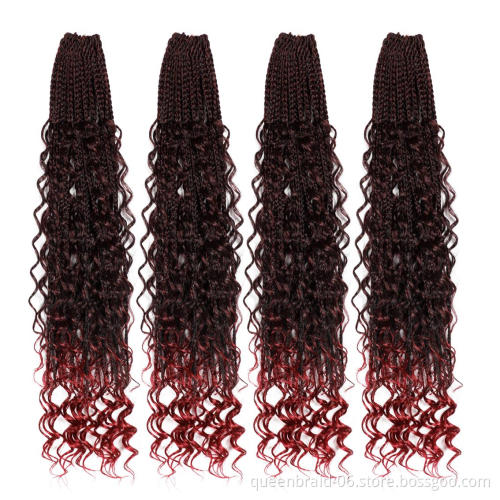 Box Braids Crochet Hair Ombre Goddess Box Braids With Curly Senegalese Twist Synthetic Crochet Braiding Hair Extensions